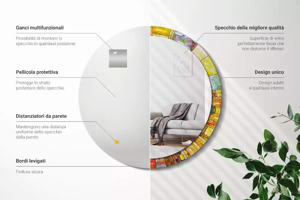 Espejo redondo con decoración Vidrieras de colores