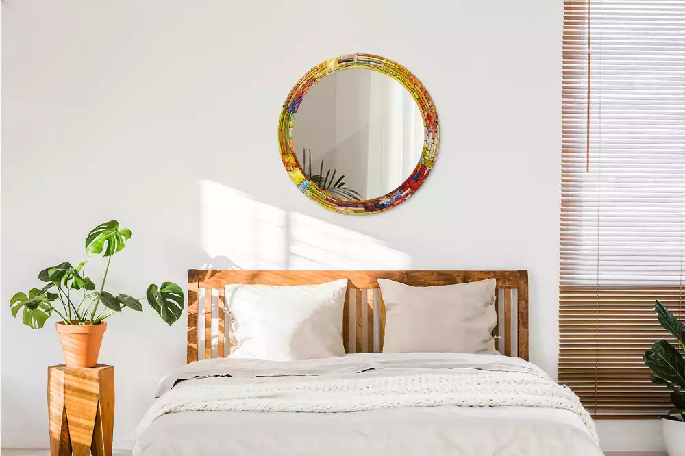Espejo redondo con decoración Vidrieras de colores