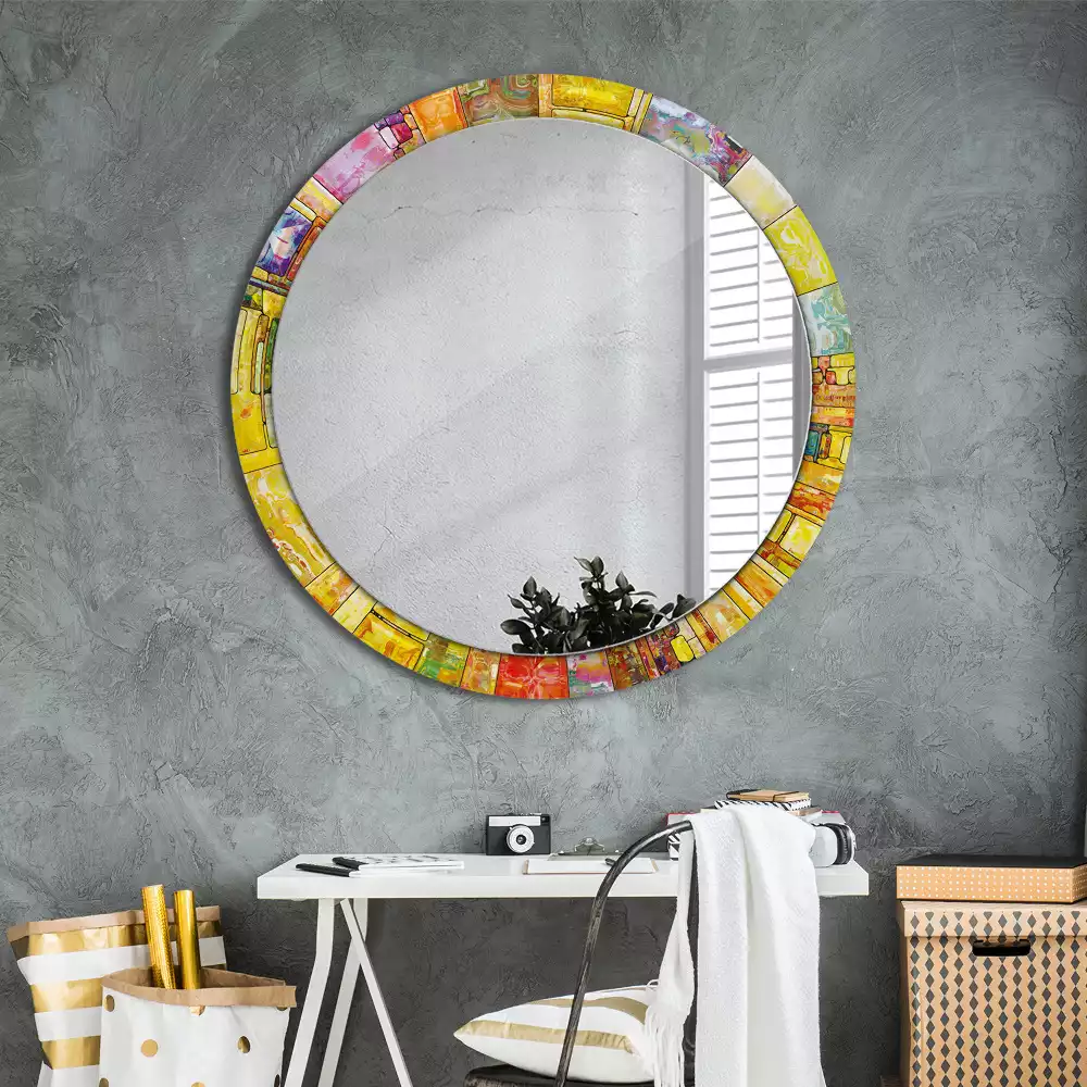 Espejo redondo con decoración Vidrieras de colores
