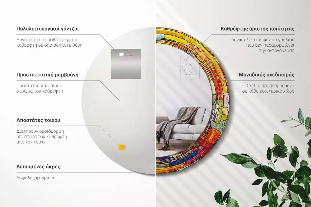 Espejo redondo con decoración Vidrieras de colores