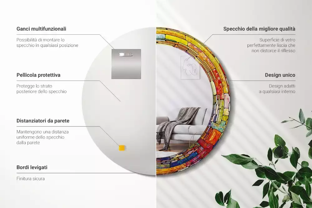 Espejo redondo con decoración Vidrieras de colores