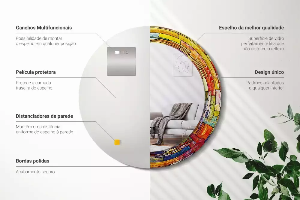 Espejo redondo con decoración Vidrieras de colores