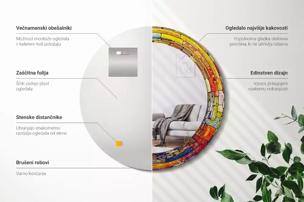 Espejo redondo con decoración Vidrieras de colores