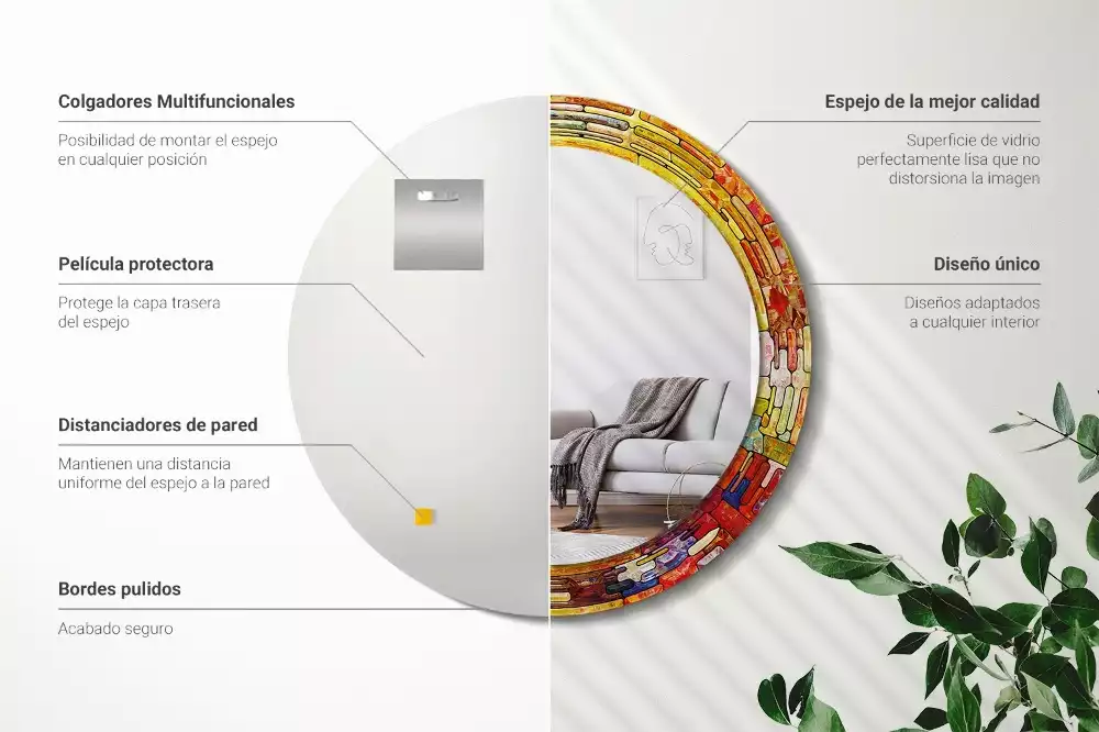 Espejo redondo con decoración Vidrieras de colores