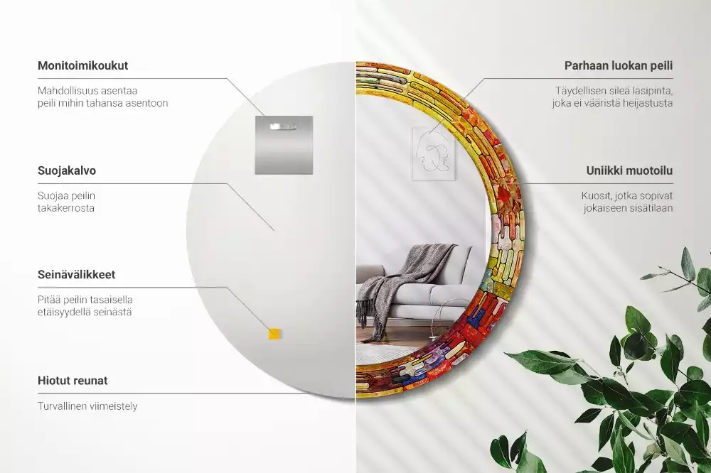 Espejo redondo con decoración Vidrieras de colores