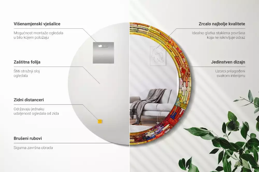 Espejo redondo con decoración Vidrieras de colores