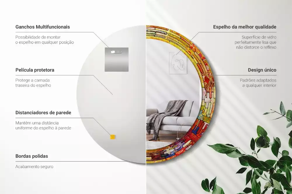 Espejo redondo con decoración Vidrieras de colores