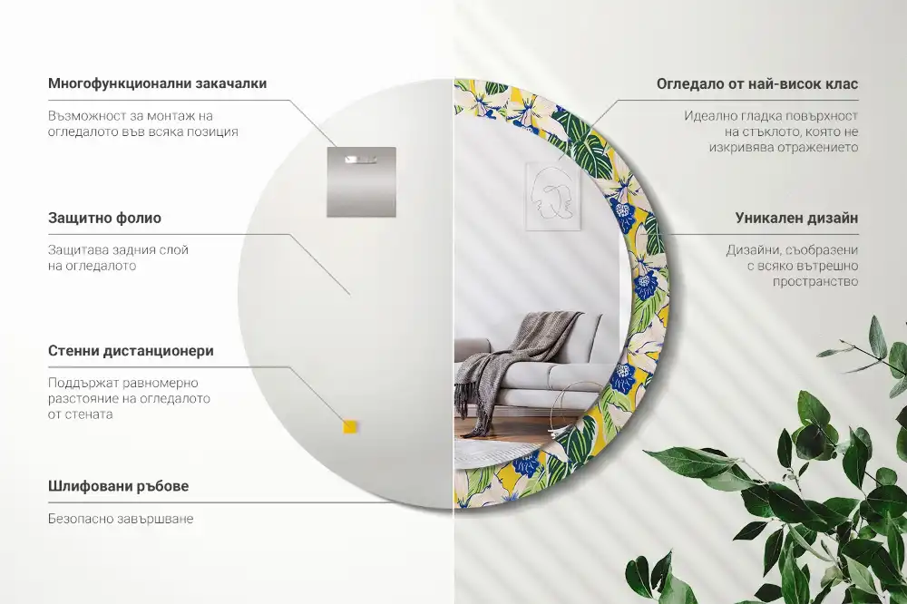 Espejo redondo con decoración Orquídeas