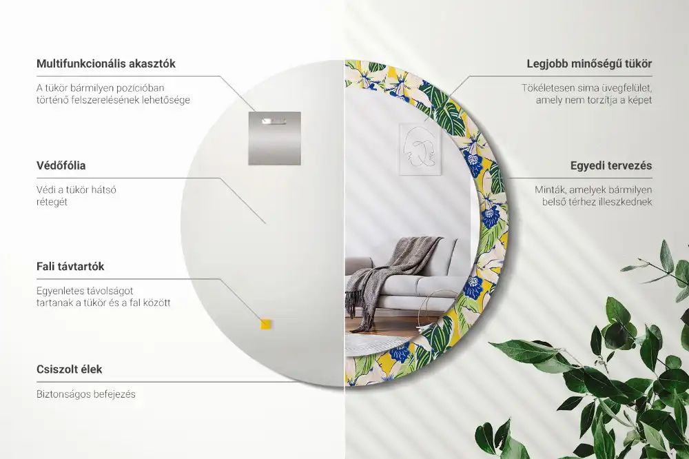 Espejo redondo con decoración Orquídeas