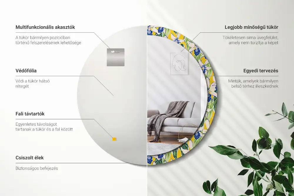 Espejo redondo con decoración Orquídeas