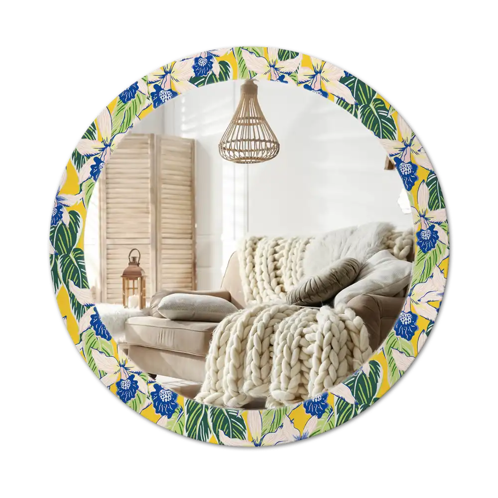 Espejo redondo con decoración Orquídeas