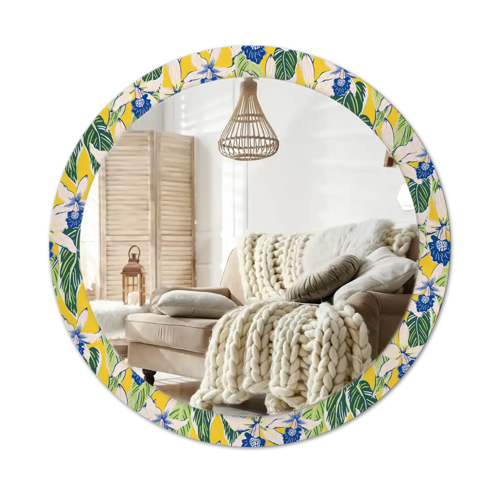 Espejo redondo con decoración Orquídeas