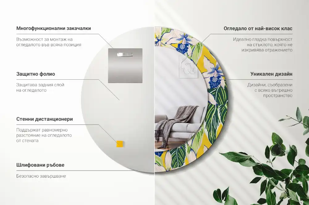 Espejo redondo con decoración Orquídeas