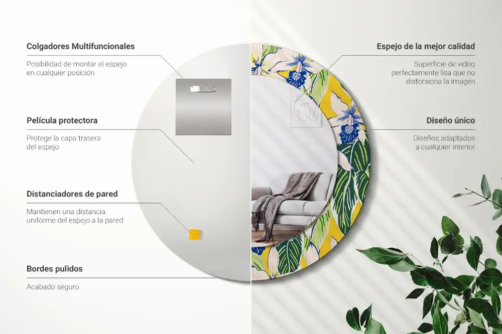 Espejo redondo con decoración Orquídeas