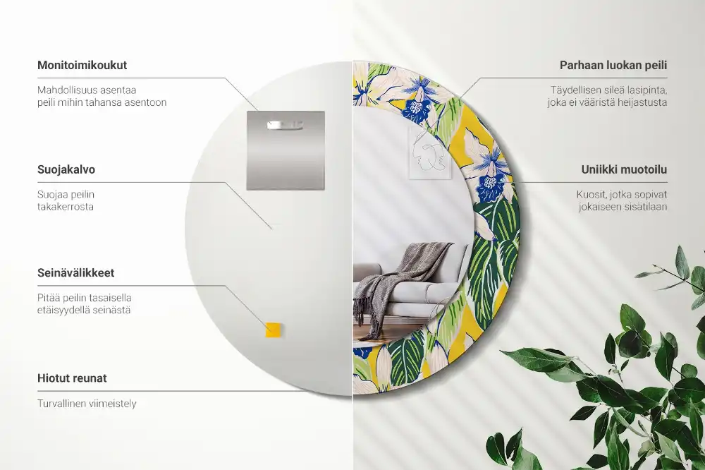 Espejo redondo con decoración Orquídeas