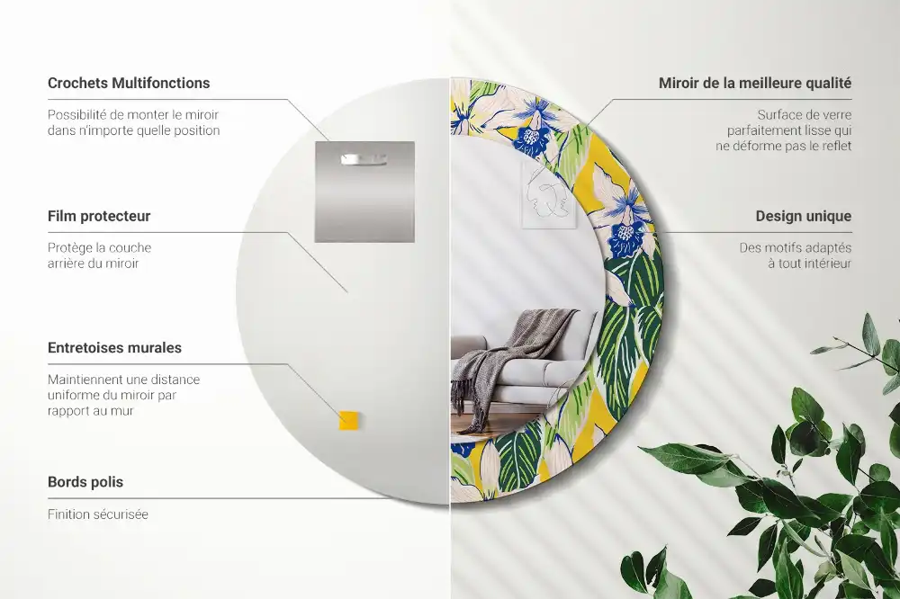 Espejo redondo con decoración Orquídeas