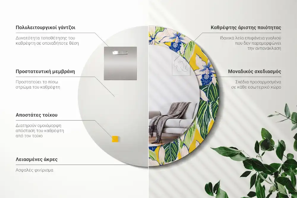 Espejo redondo con decoración Orquídeas