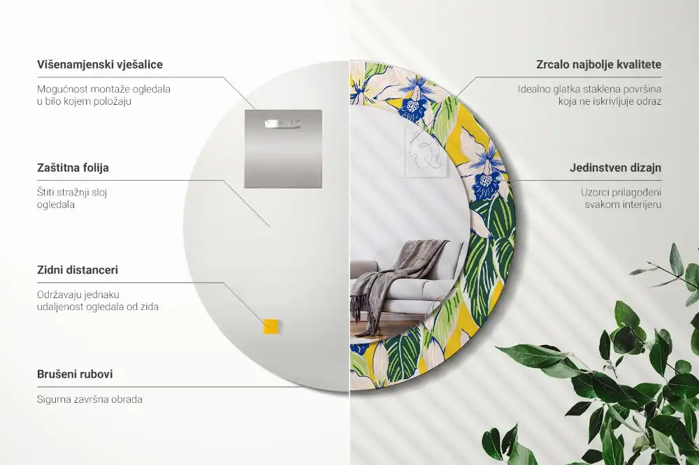Espejo redondo con decoración Orquídeas