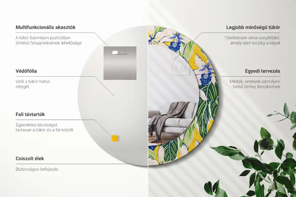 Espejo redondo con decoración Orquídeas