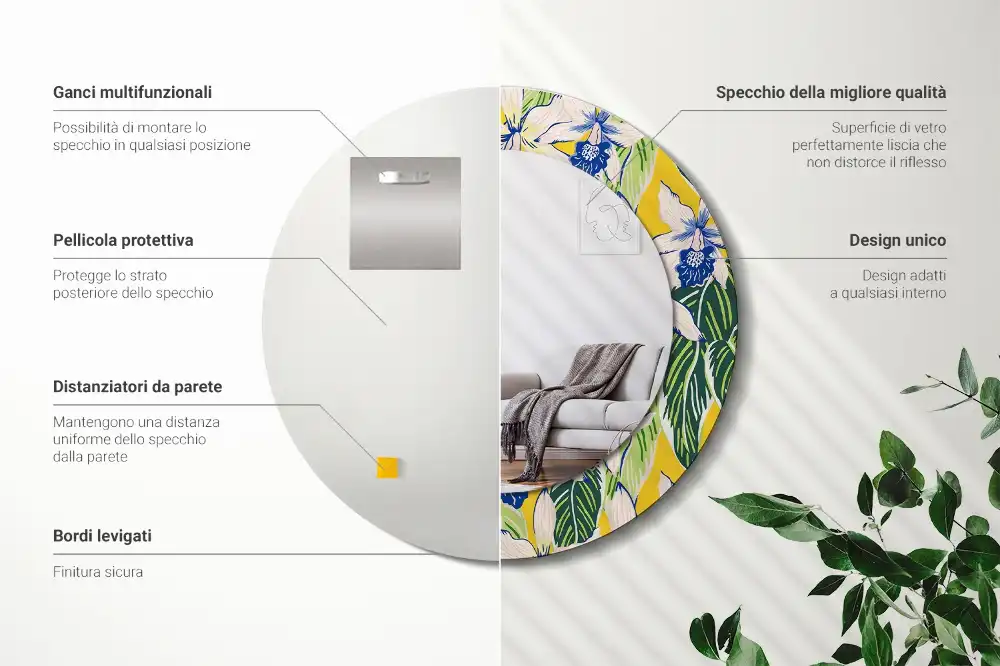 Espejo redondo con decoración Orquídeas