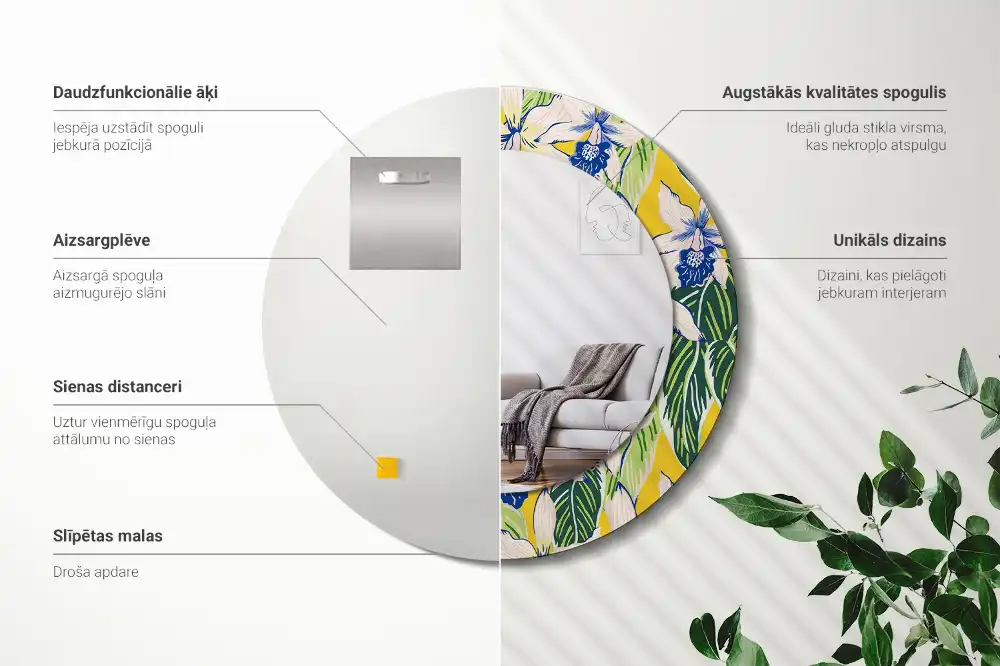Espejo redondo con decoración Orquídeas