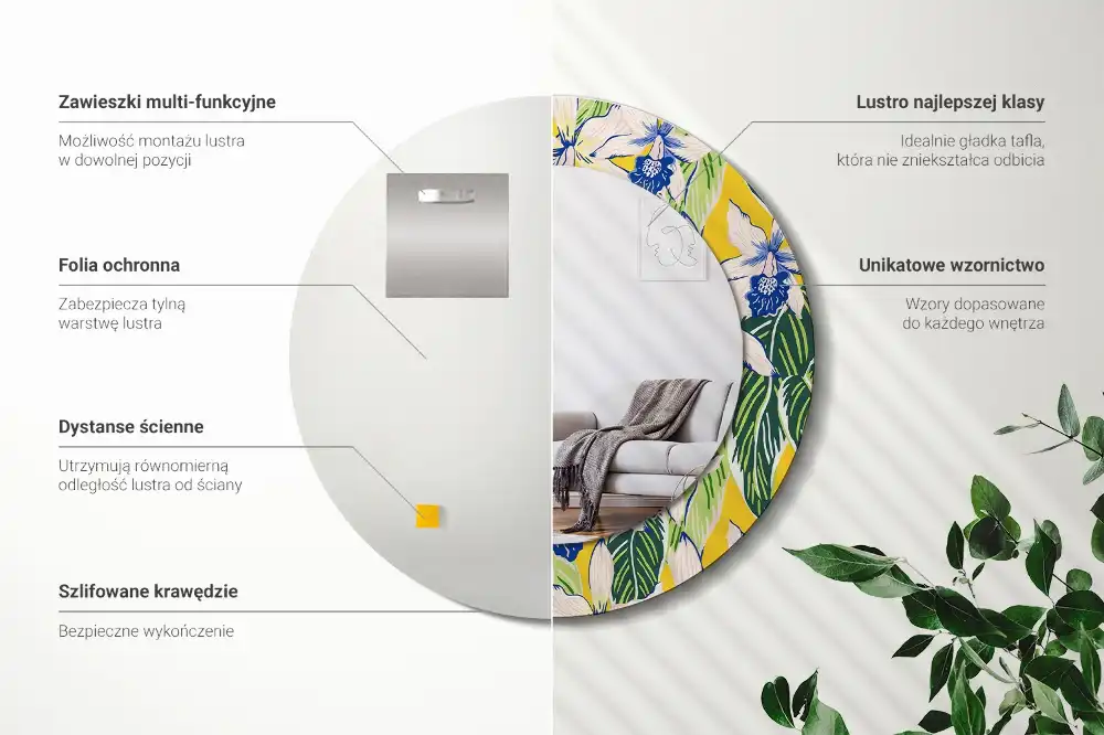 Espejo redondo con decoración Orquídeas