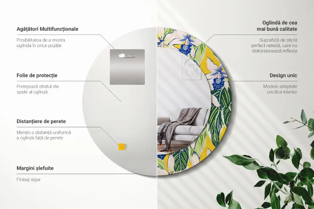 Espejo redondo con decoración Orquídeas