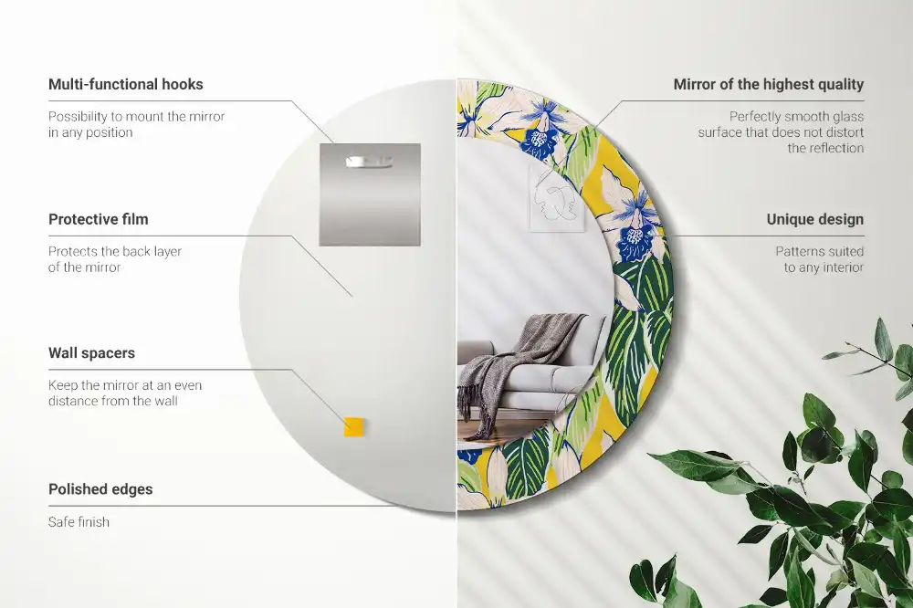 Espejo redondo con decoración Orquídeas