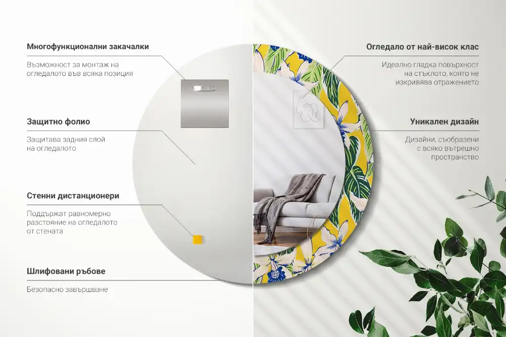 Espejo redondo con decoración Orquídeas