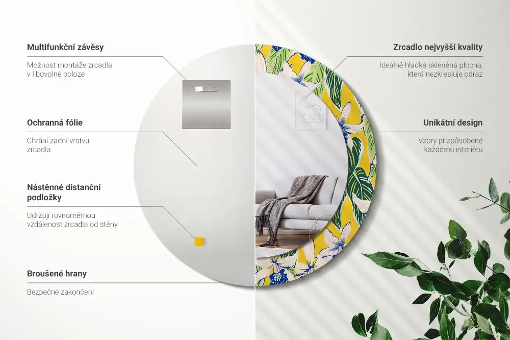 Espejo redondo con decoración Orquídeas