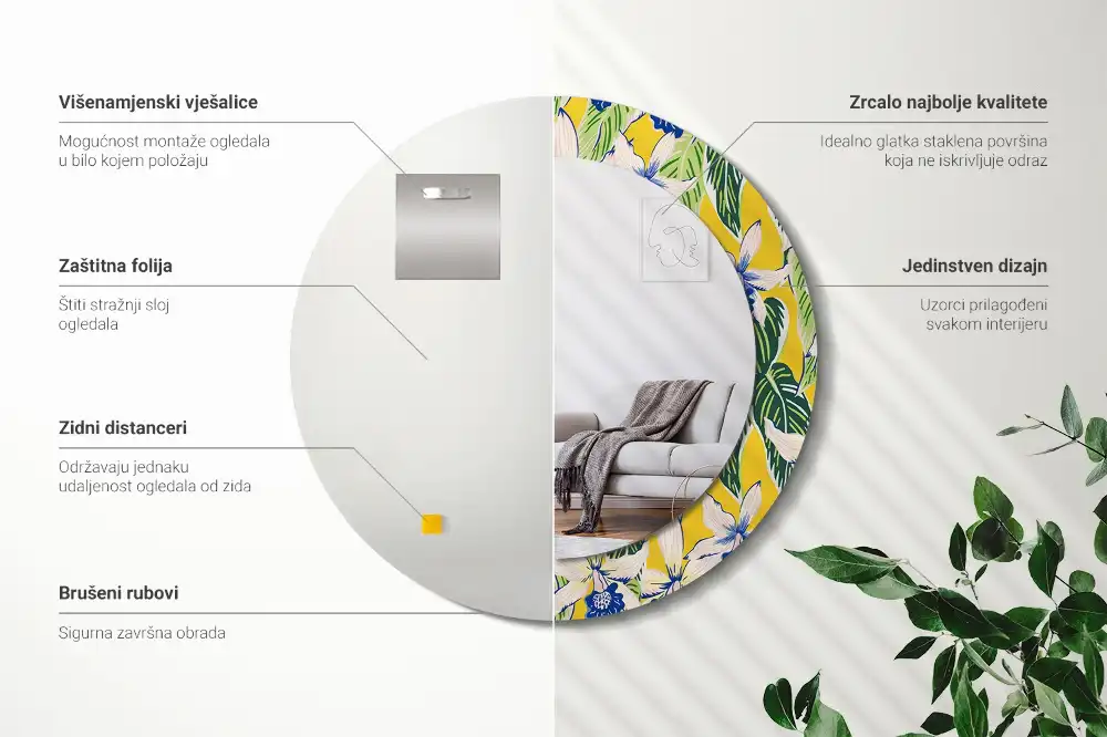 Espejo redondo con decoración Orquídeas