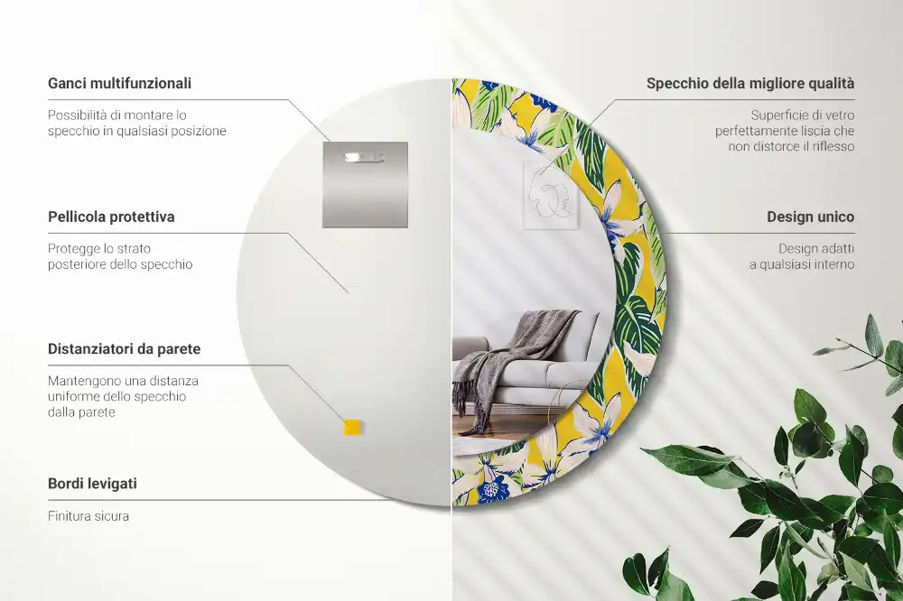 Espejo redondo con decoración Orquídeas