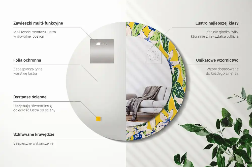 Espejo redondo con decoración Orquídeas