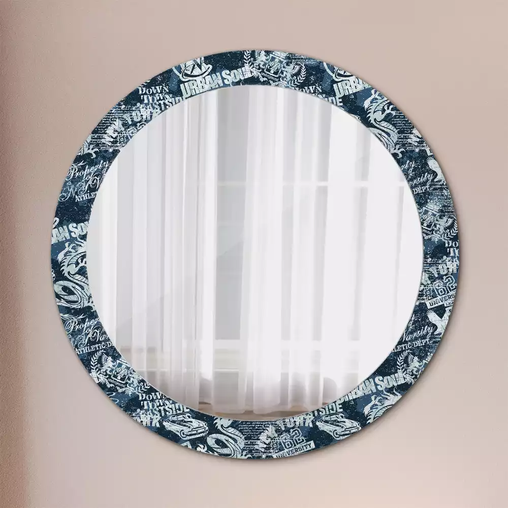 Espejo redondo estampado de Nueva York