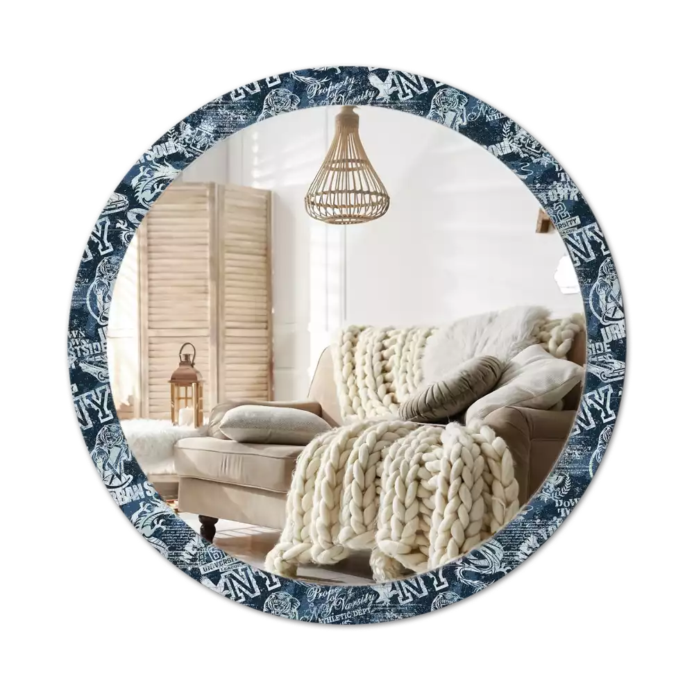 Espejo redondo estampado de Nueva York