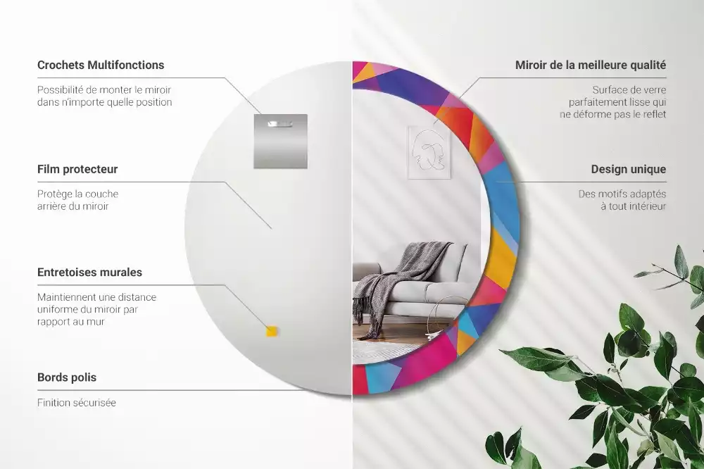 Espejo redondo estampado Composición geométrica