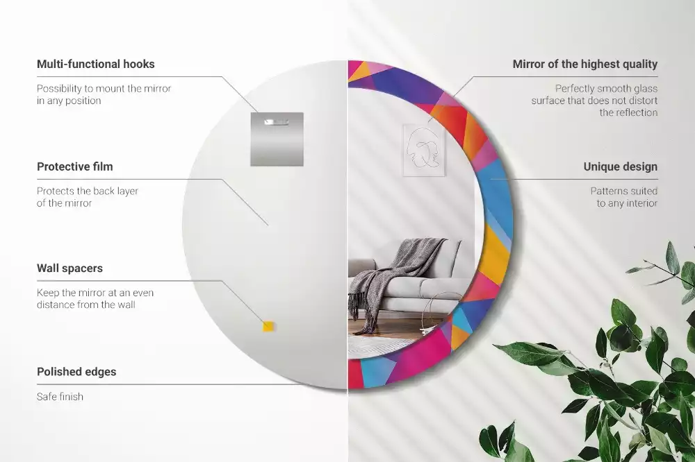 Espejo redondo estampado Composición geométrica