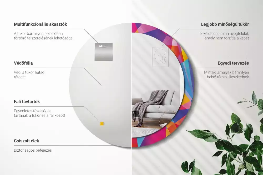 Espejo redondo estampado Composición geométrica