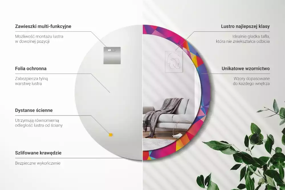 Espejo redondo estampado Composición geométrica