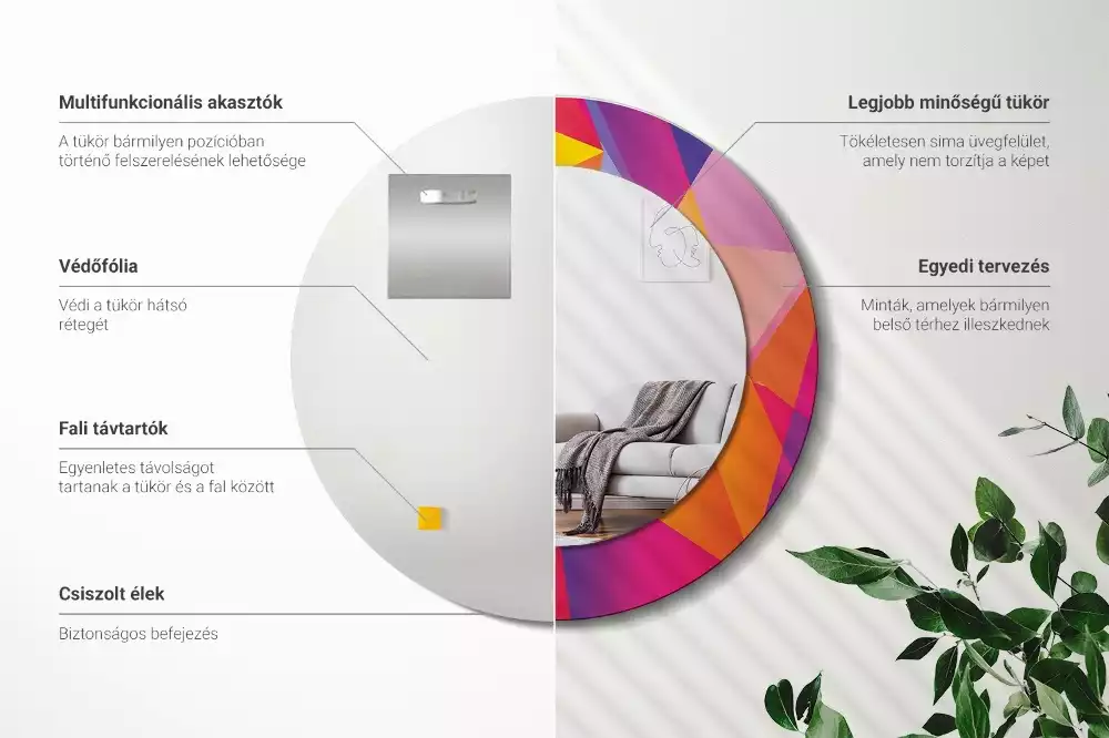 Espejo redondo estampado Composición geométrica