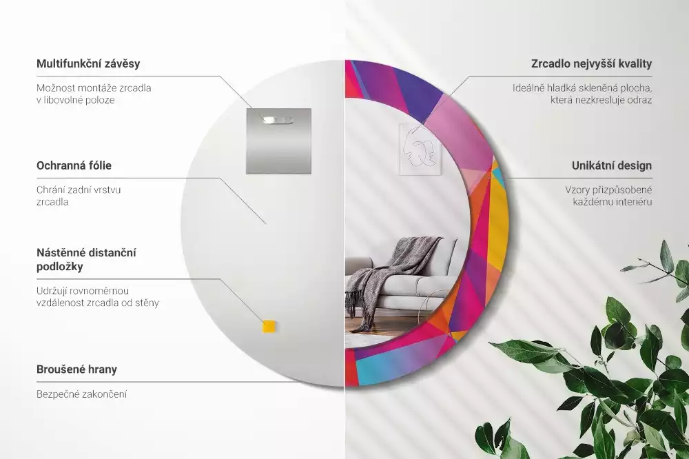 Espejo redondo estampado Composición geométrica