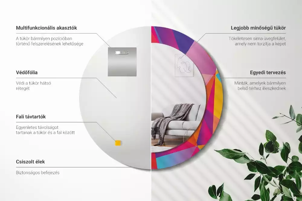 Espejo redondo estampado Composición geométrica