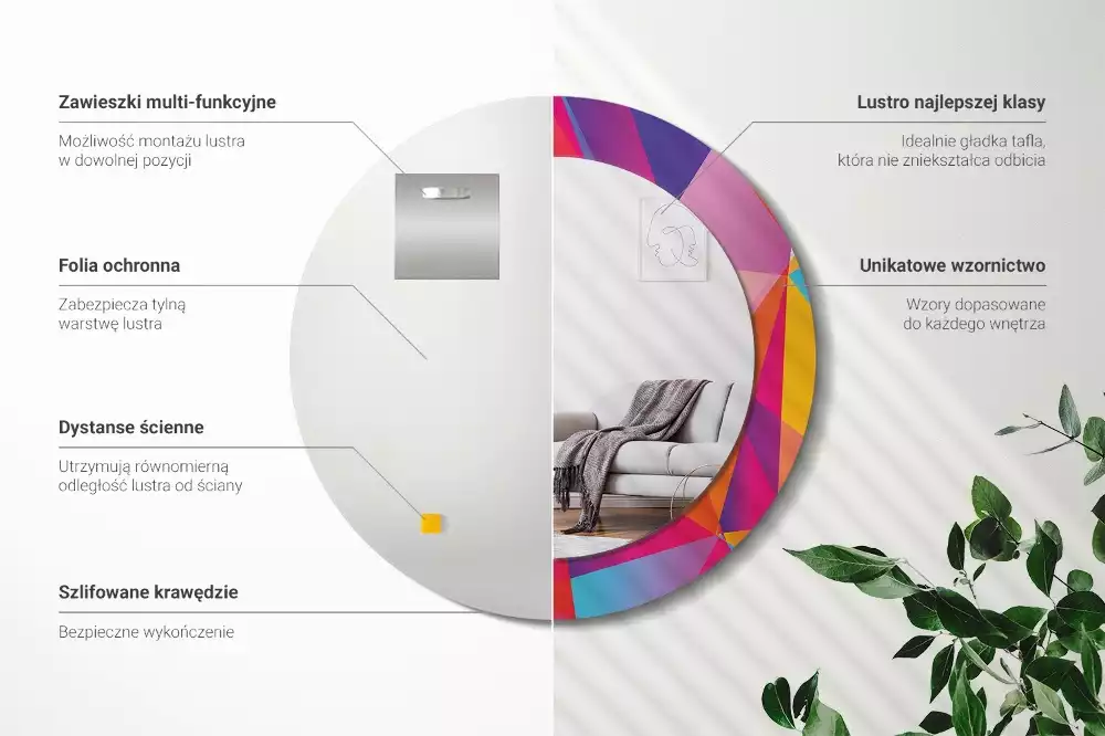 Espejo redondo estampado Composición geométrica