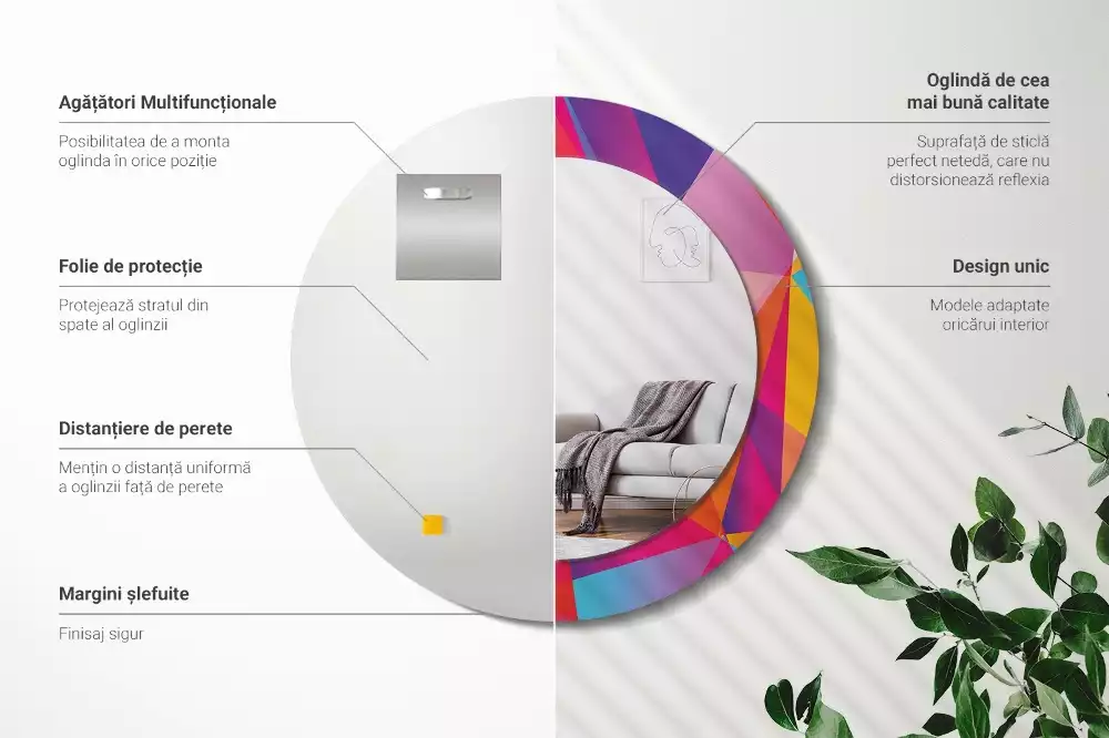 Espejo redondo estampado Composición geométrica