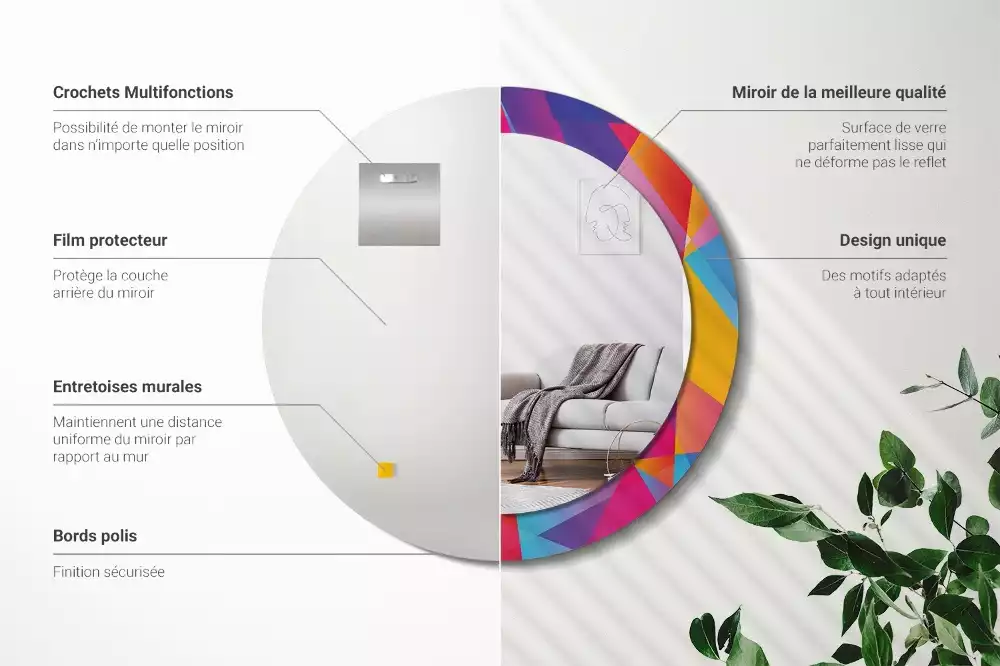 Espejo redondo estampado Composición geométrica