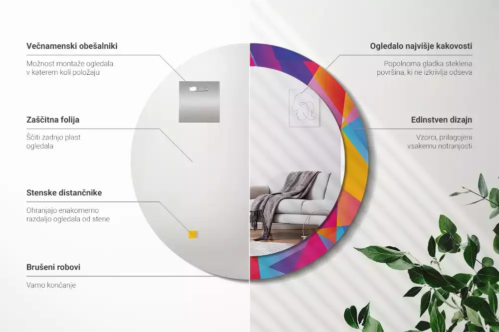 Espejo redondo estampado Composición geométrica