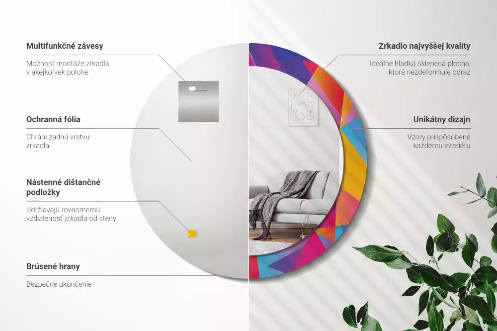 Espejo redondo estampado Composición geométrica