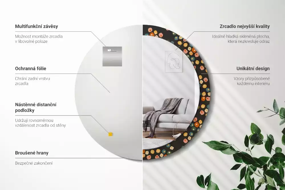 Espejo redondo impreso Puntos de flores