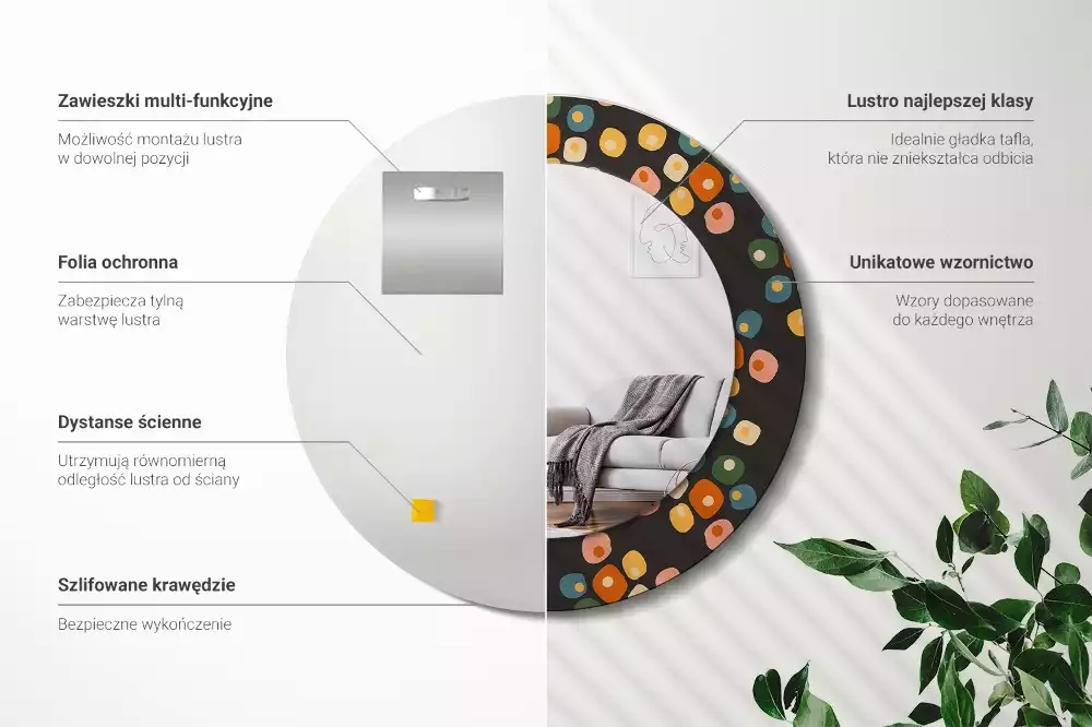 Espejo redondo impreso Puntos de flores