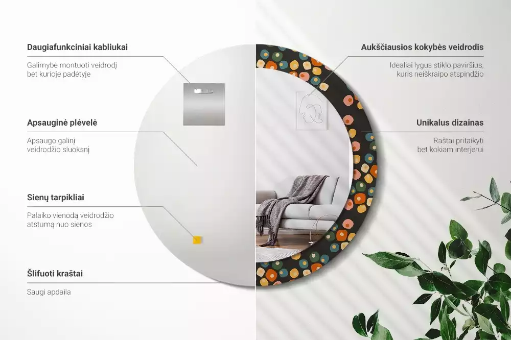 Espejo redondo impreso Puntos de flores